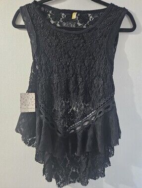 Free People Black Lace Tank Top
